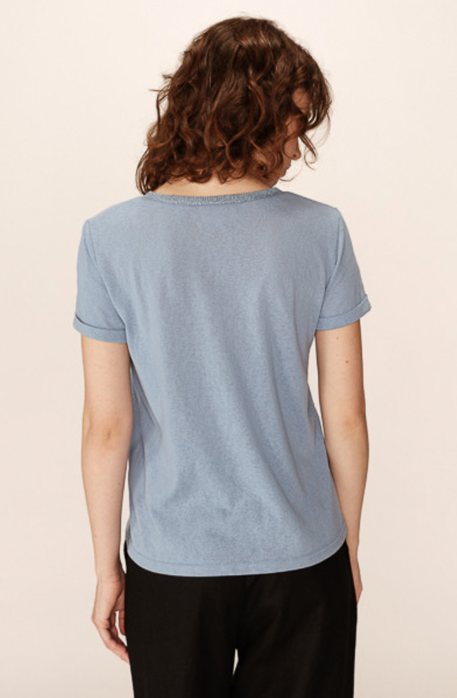 Grace and Mila Pepito Blue V-Neck Lurex T-Shirt