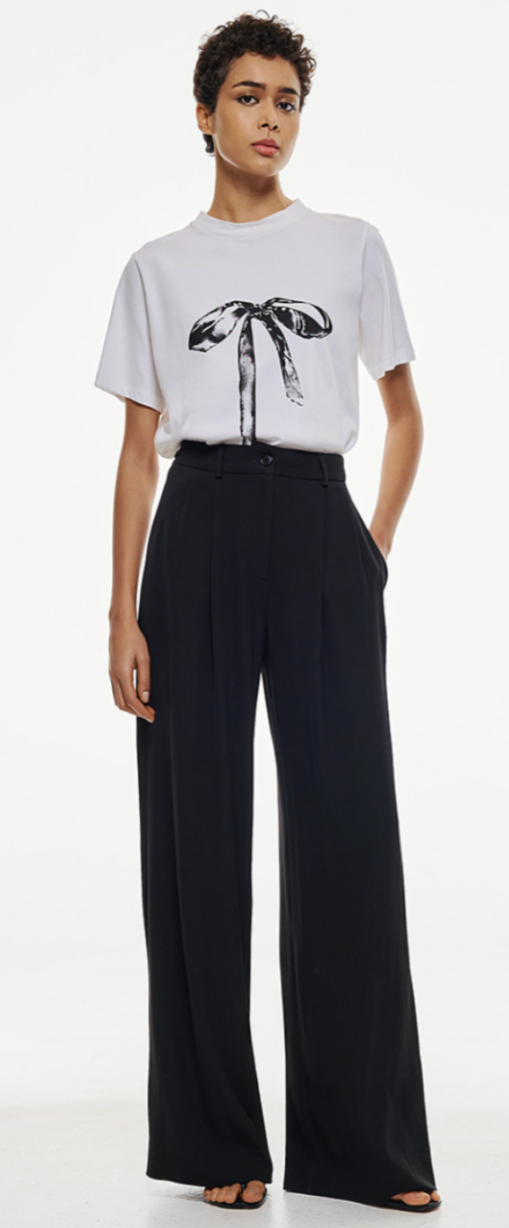 Access Fashion White Bow Print T-Shirt, 53-2117