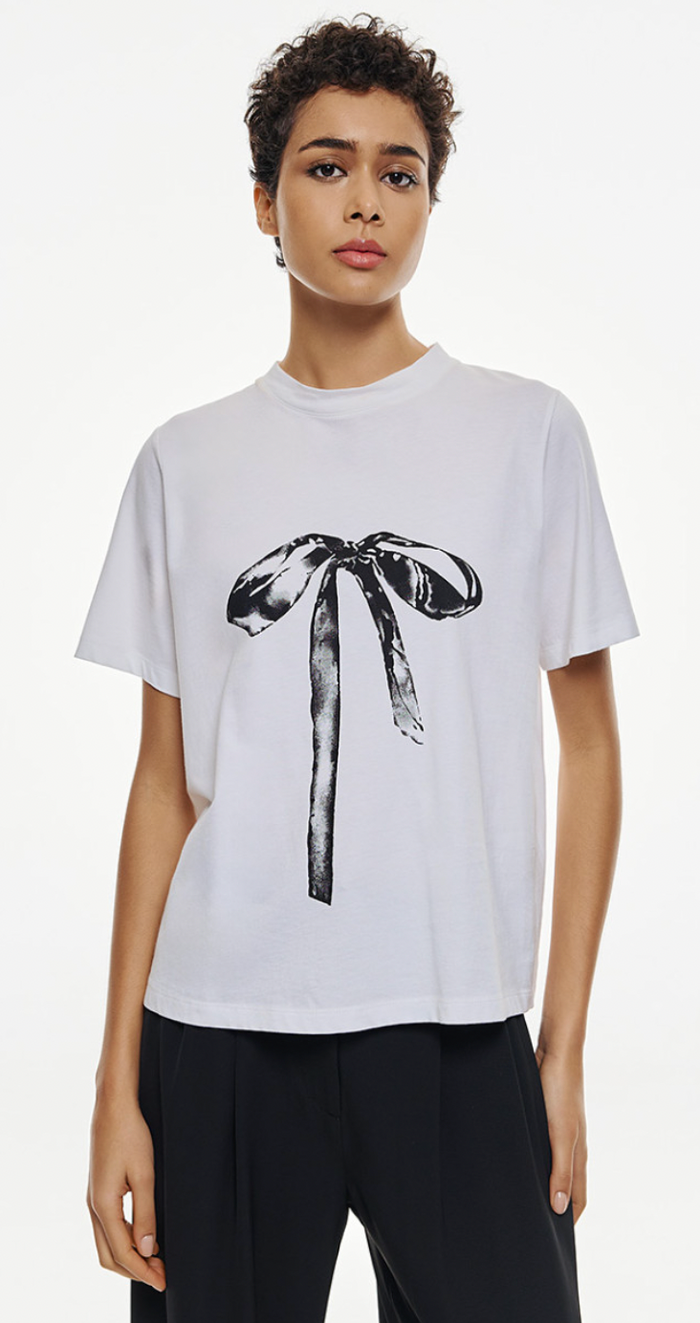 Access Fashion White Bow Print T-Shirt, 53-2117