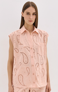 Access Fashion Powder Pink Oversized Broderie Shirt with Embellishment
