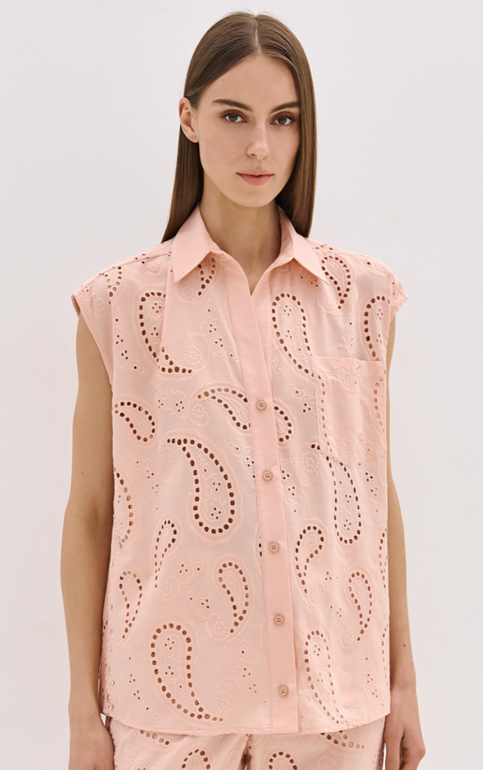Access Fashion Powder Pink Oversized Broderie Shirt with Embellishment