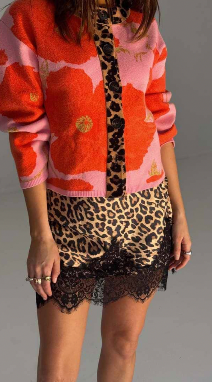 Never Fully Dressed Baby Pink Poppy Leopard Cardigan