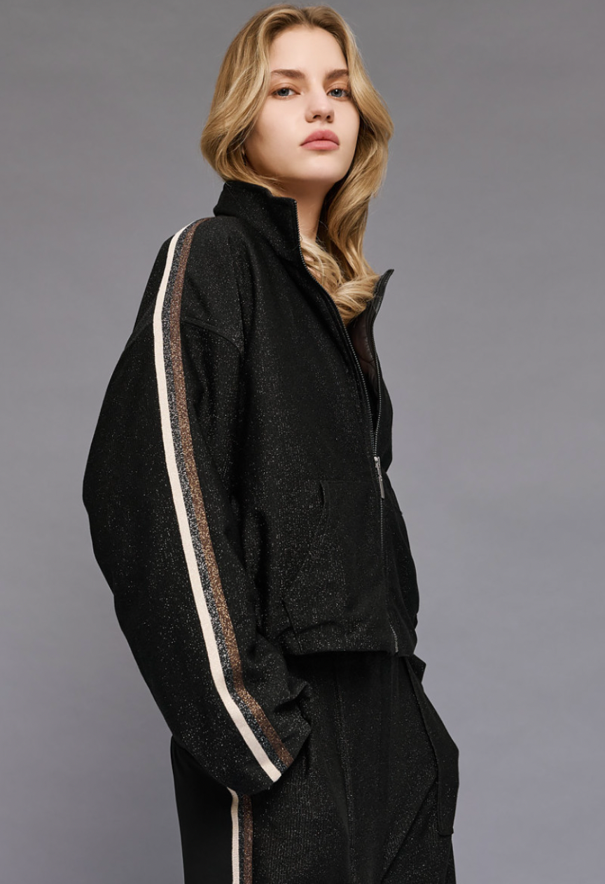 Access Fashion Black Lurex Reversible Sports Luxe Bomber
