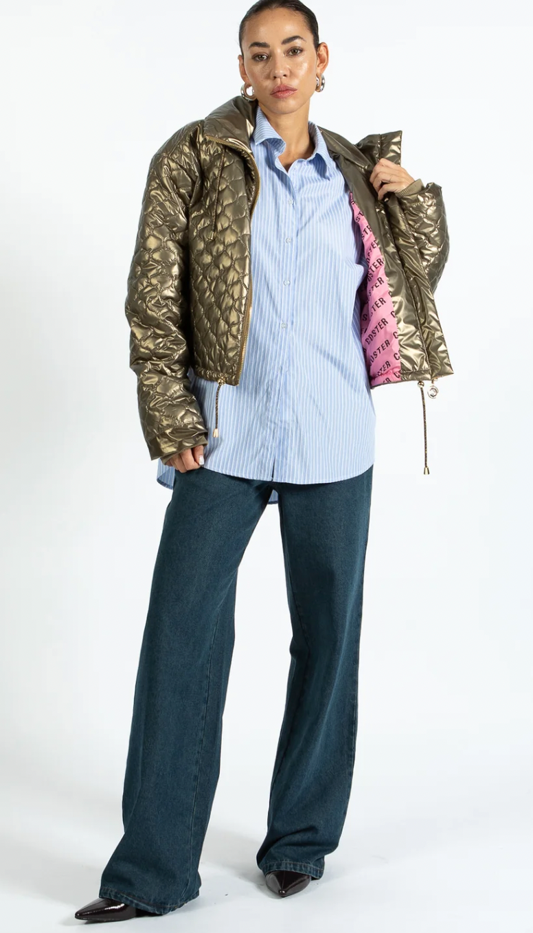 Coster Copenhagen Metallic Sand Quilted Cropped Oversized Jacket