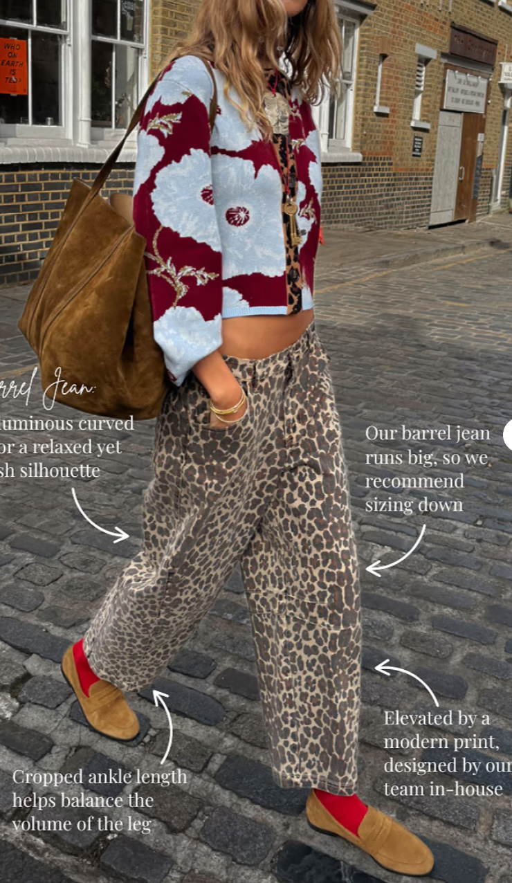 Never Fully Dressed Leopard Barrel Leg Jeans