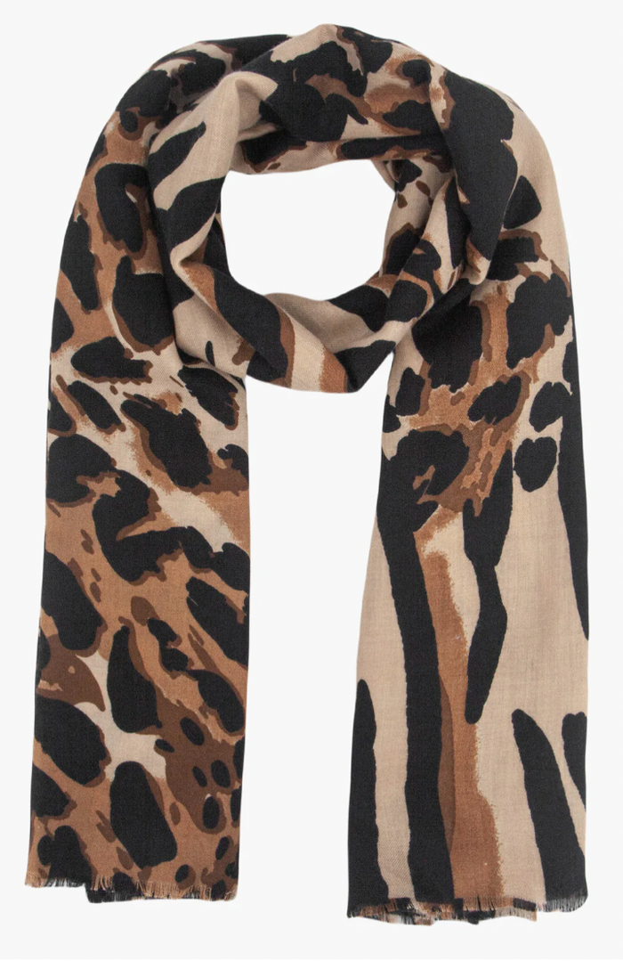 Ruby 67 Mabel Neutral Animal Leopard Print Scarf