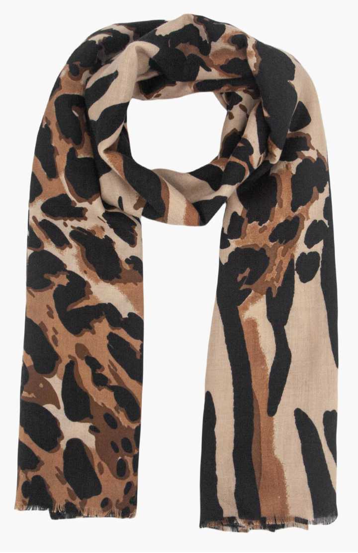 Ruby 67 Mabel Neutral Animal Leopard Print Scarf