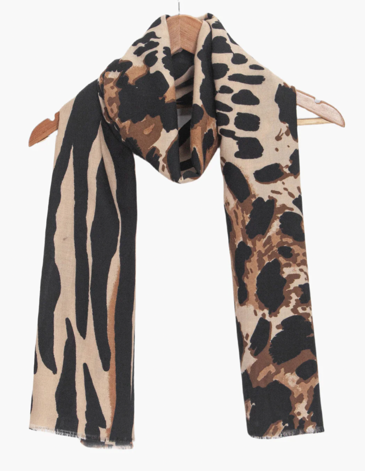 Ruby 67 Mabel Neutral Animal Leopard Print Scarf