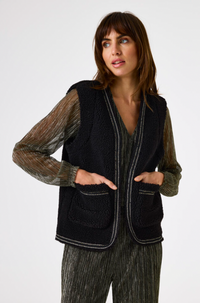 Garcia Black Teddy Gilet with Embroidery Detailing