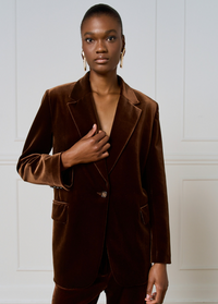Access Fashion Chocolate Brown Velvet Single Breasted Blazer