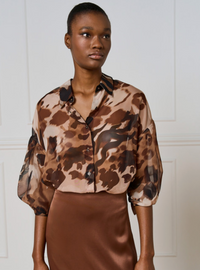 Access Fashion Chocolate Camel Oversized Leopard Blouse