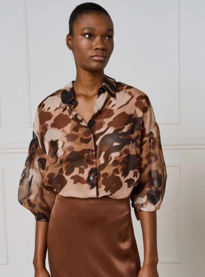 Access Fashion Chocolate Camel Oversized Leopard Blouse