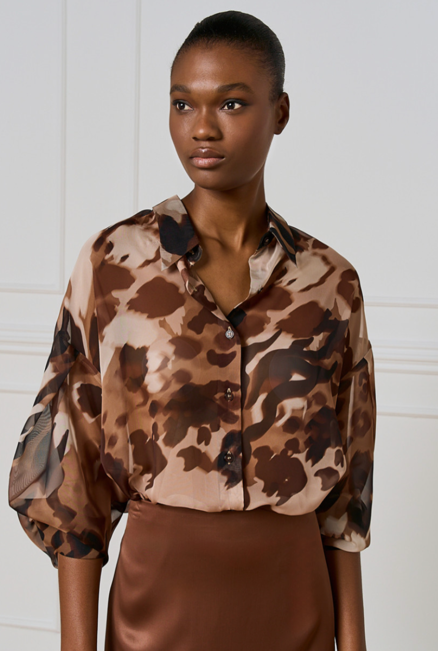 Access Fashion Chocolate Camel Oversized Leopard Blouse