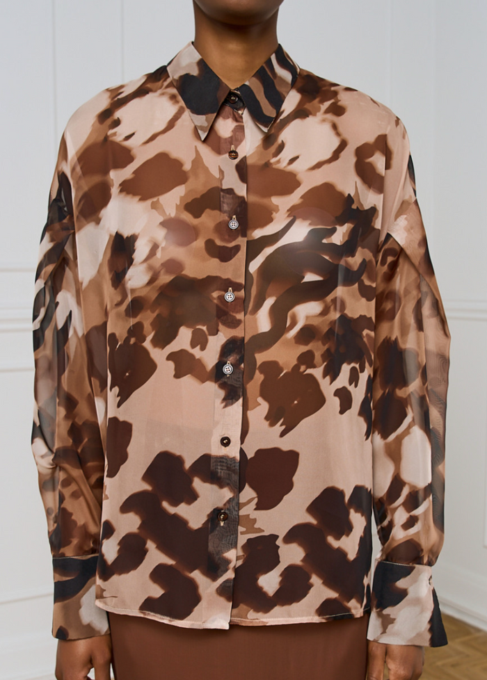 Access Fashion Chocolate Camel Oversized Leopard Blouse