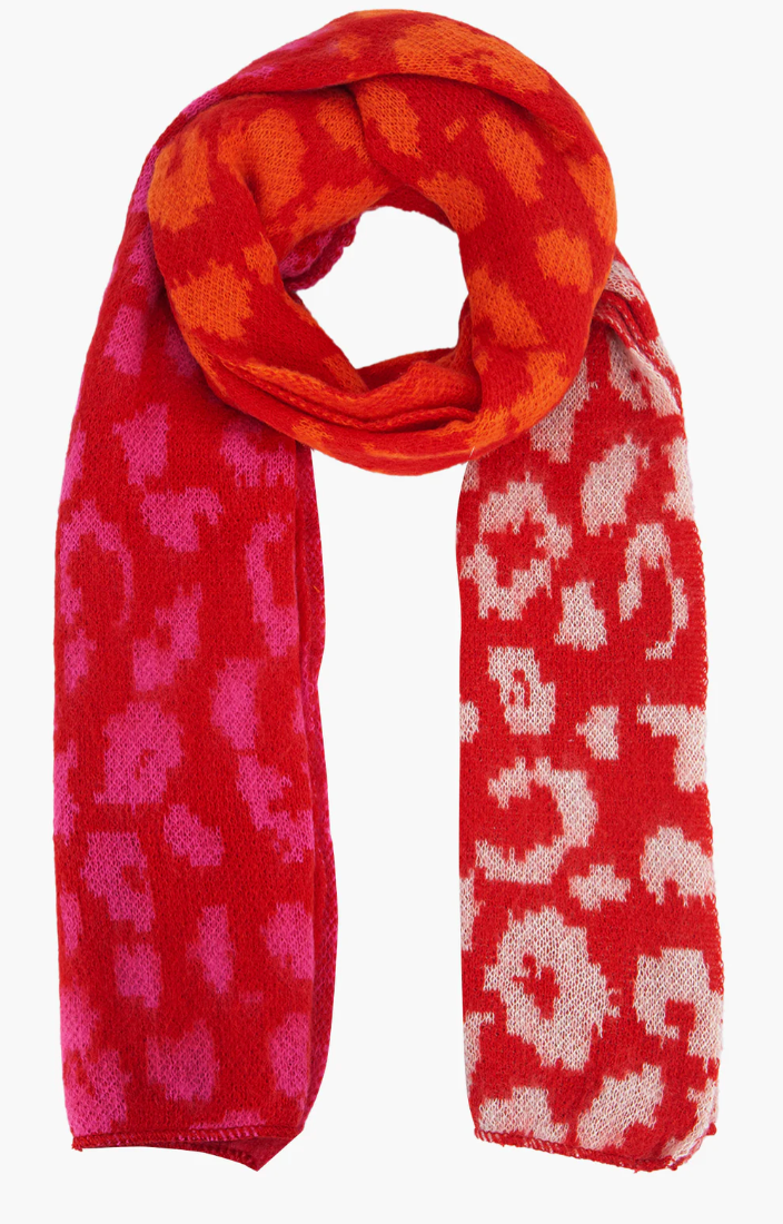 Ruby 67 Kyra Red Leopard Supersoft Knitted Scarf