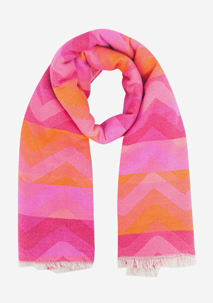 Ruby 67 Bowie Pink/Orange Zig-Zag Knitted Scarf