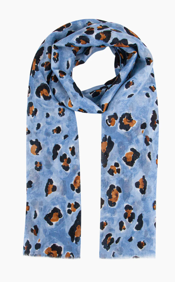 Ruby 67 Raya Baby Blue Leopard Print Scarf