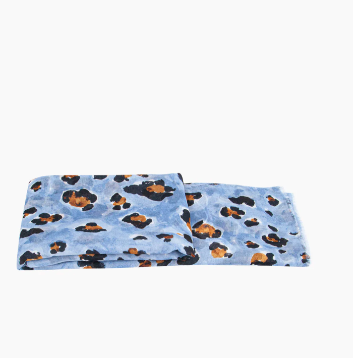 Ruby 67 Raya Baby Blue Leopard Print Scarf