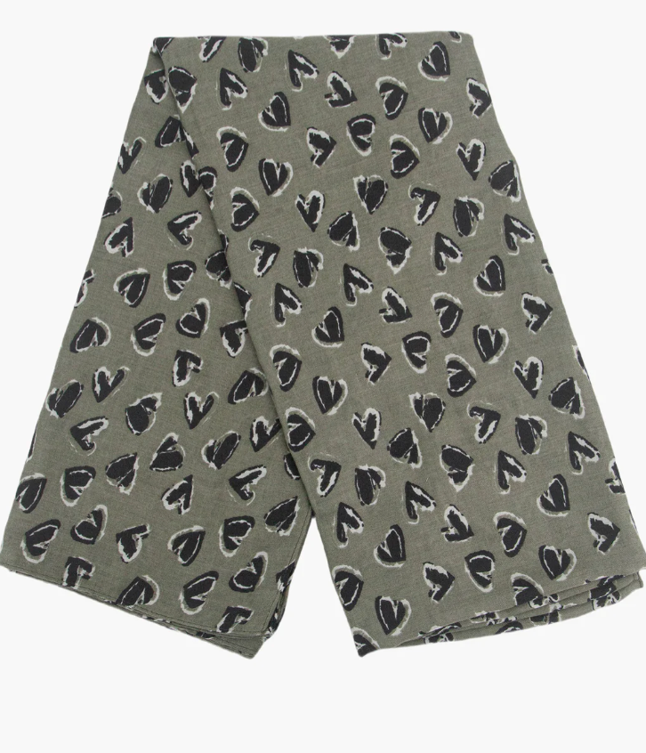 Ruby 67 Kara Khaki/Black Hearts Scarf