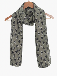 Ruby 67 Kara Khaki/Black Hearts Scarf