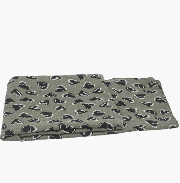 Ruby 67 Kara Khaki/Black Hearts Scarf