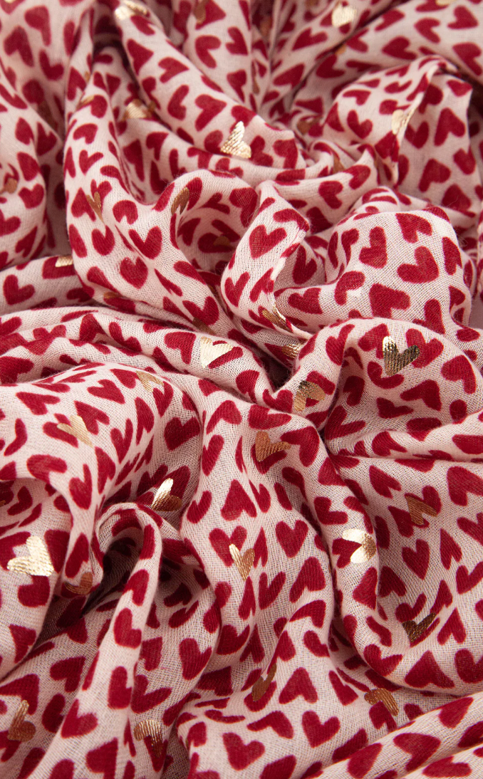 Ruby 67 Rainie Red Metallic Heart Print Scarf