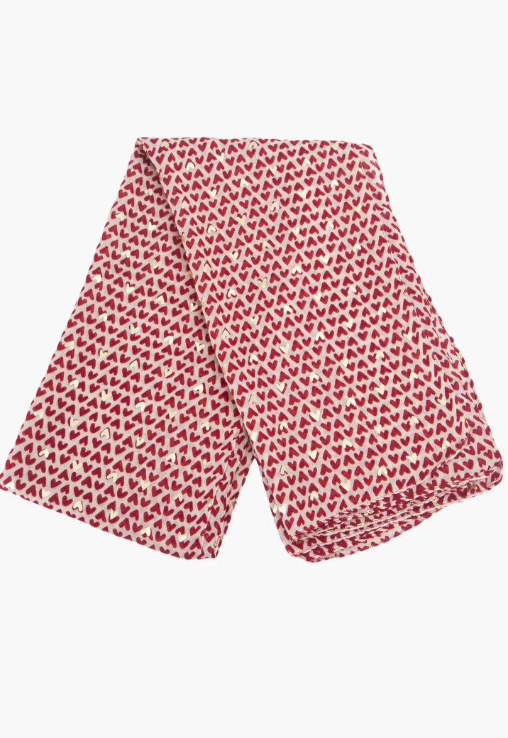 Ruby 67 Rainie Red Metallic Heart Print Scarf