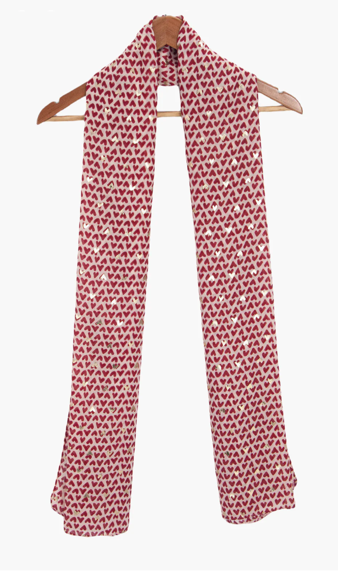 Ruby 67 Rainie Red Metallic Heart Print Scarf