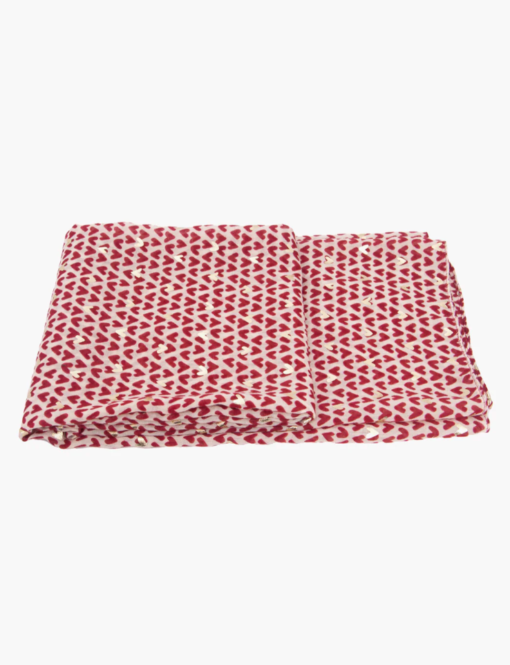Ruby 67 Rainie Red Metallic Heart Print Scarf