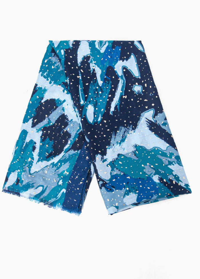 Ruby 67 Leah Blue Geometric Foil Scarf