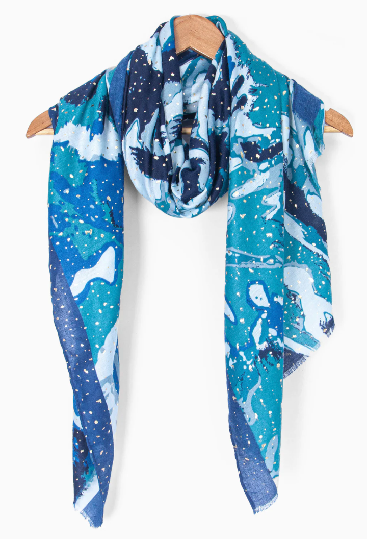 Ruby 67 Leah Blue Geometric Foil Scarf