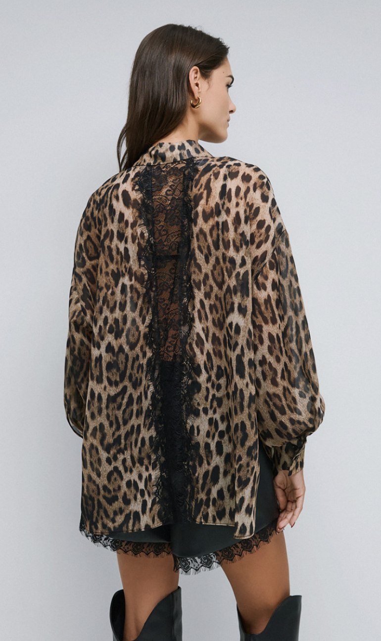 Access Fashion Oversized Leopard Blouse with Lace Detailing on Back
