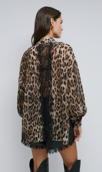 Access Fashion Oversized Leopard Blouse with Lace Detailing on Back
