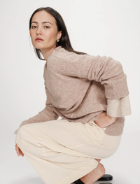 Grace & Mila Viggo Biscuit Beige 'Amore' Cream Embroidered Knit