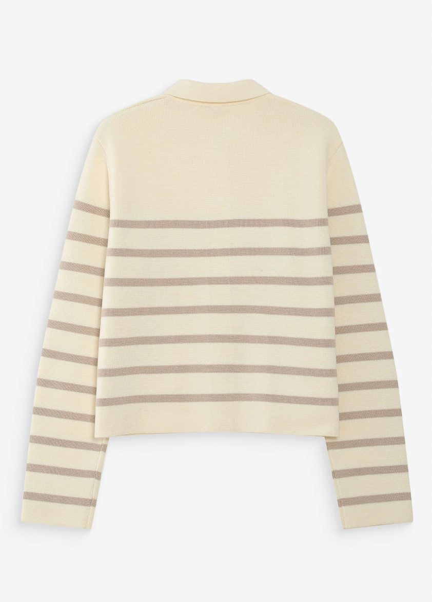 Grace and Mila Maelys Taupe/Cream Striped Supersoft Cropped Cardigan