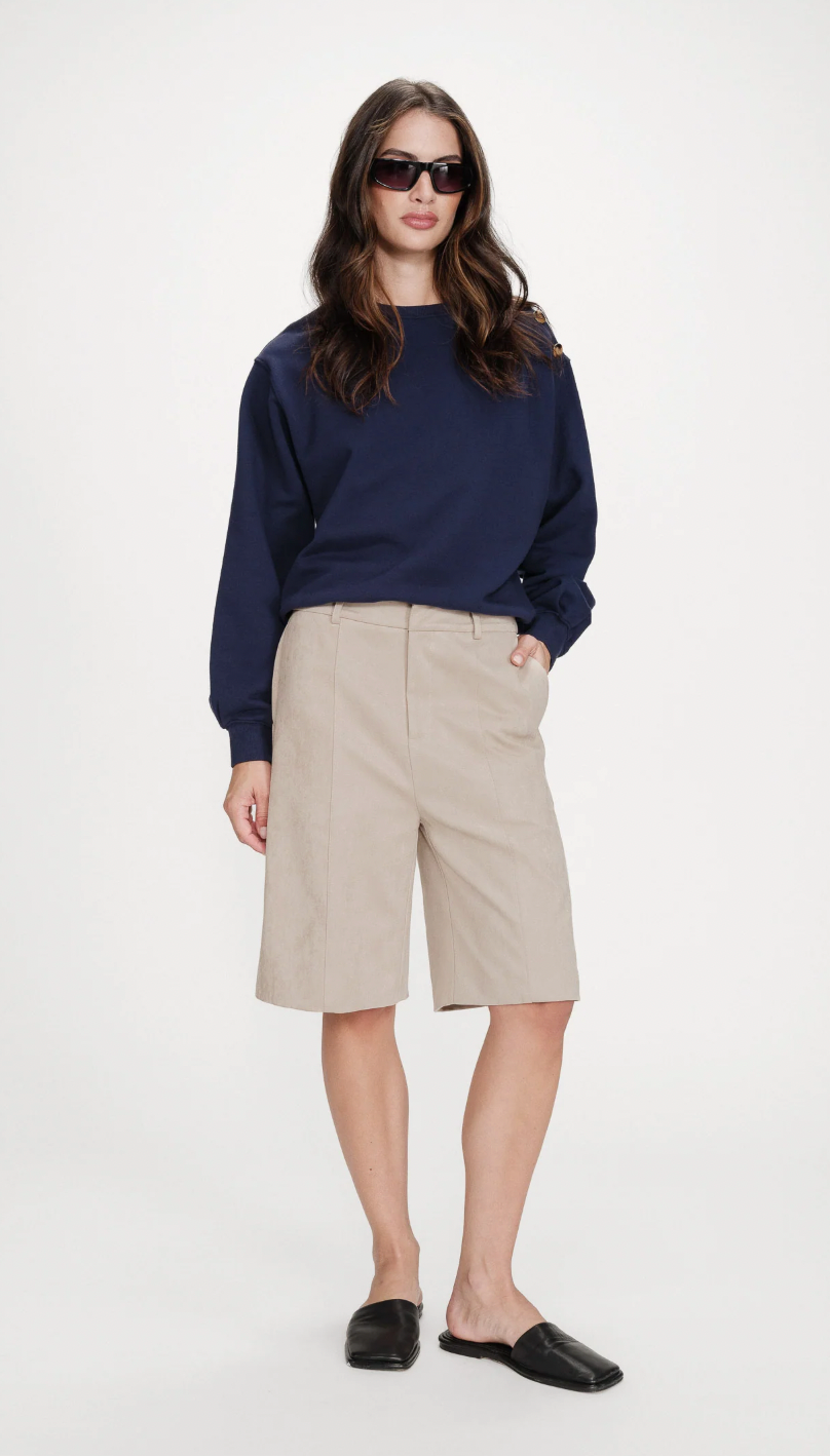 Grace & Mila Vonan Marine Blue Button Ruched Sweatshirt