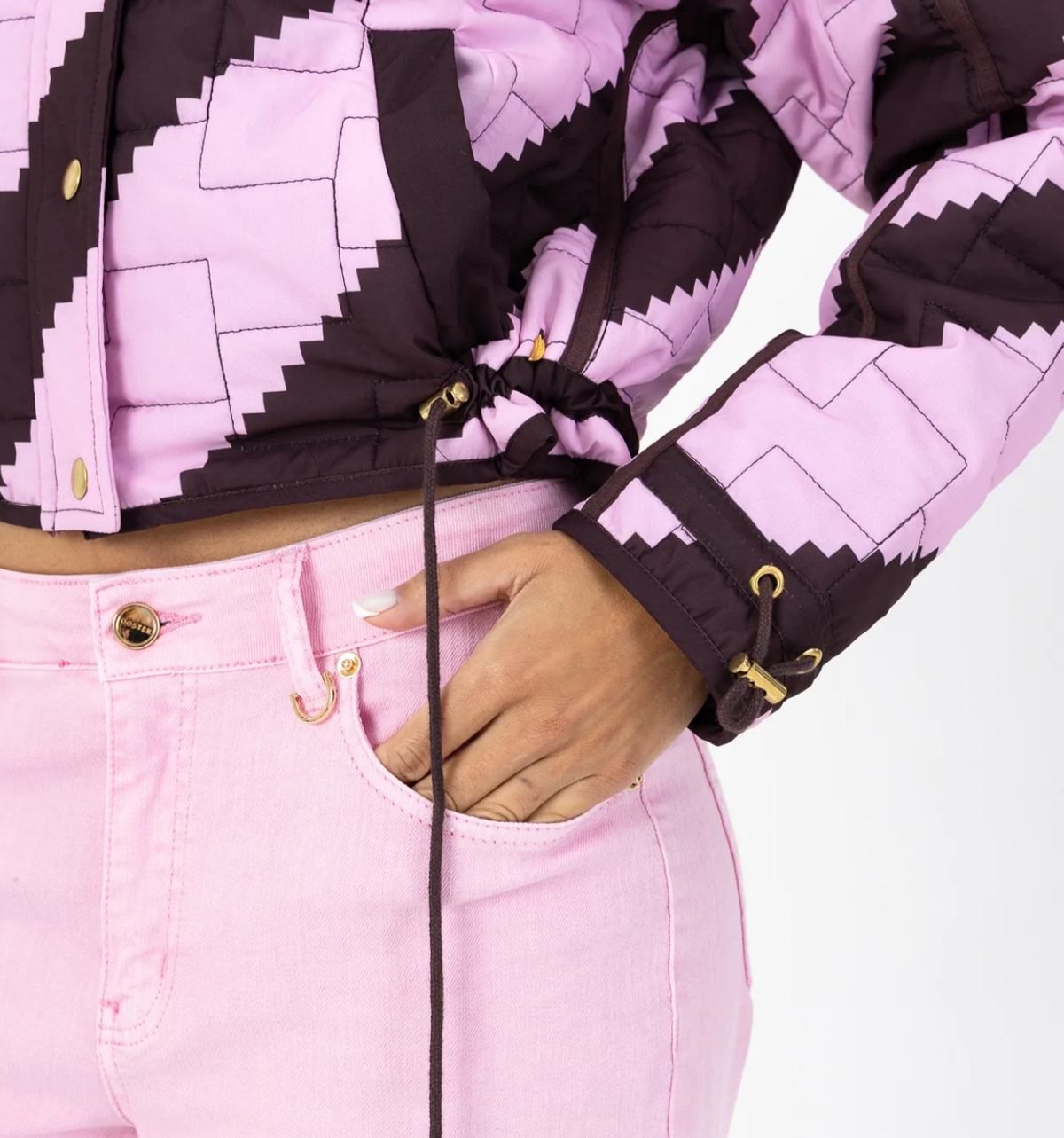 Coster Copenhagen Chocolate/Pink Zig Zag Printed Quilted Jacket