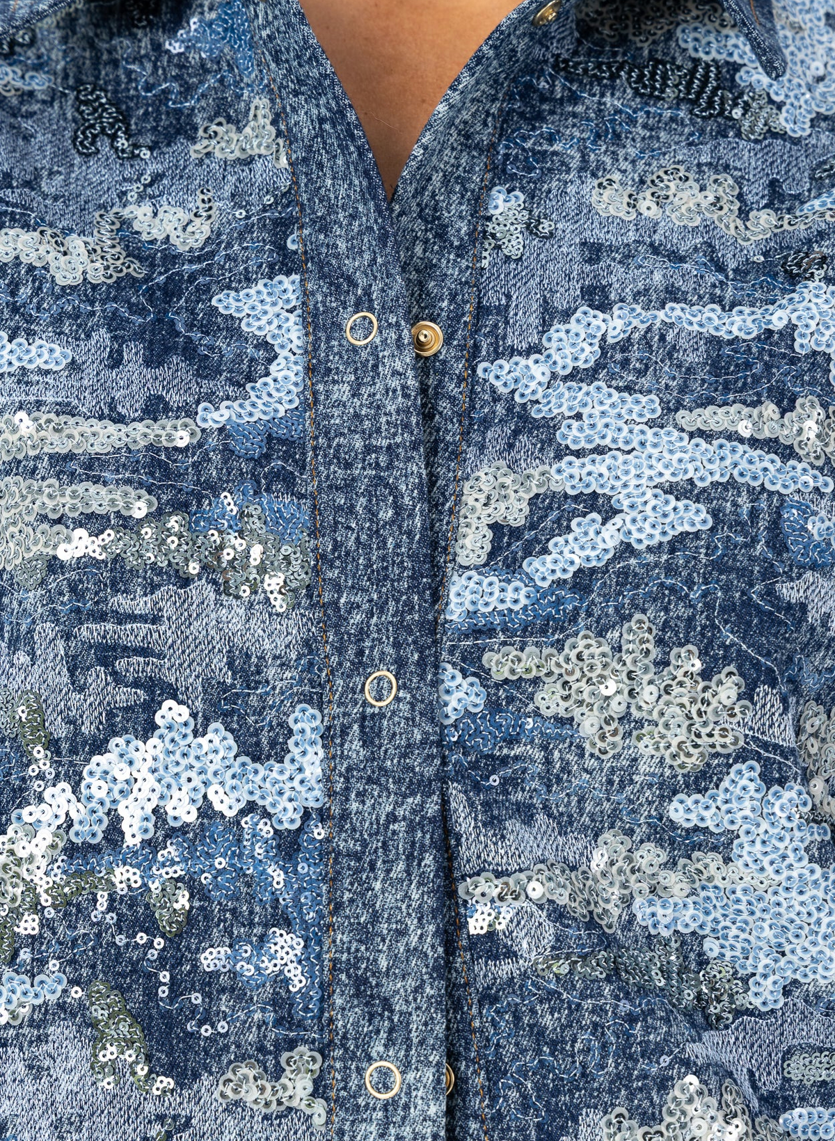 Coster Copenhagen Denim Blue Sequin Shirt Jacket