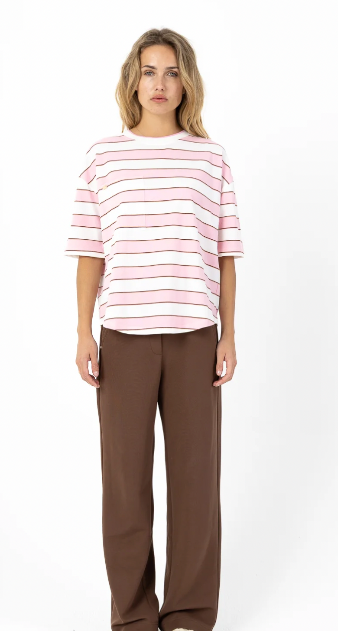 Coster Copenhagen Pink Stripe with Burgundy Oversized T-Shirt, 261-1120