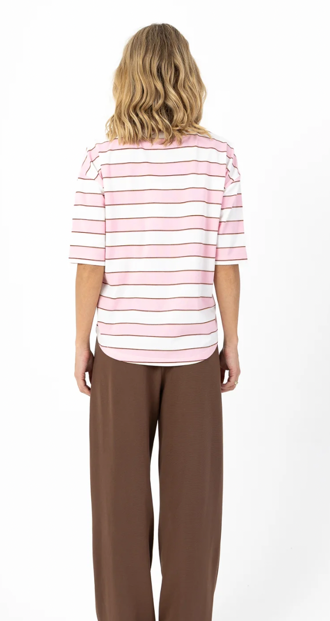 Coster Copenhagen Pink Stripe with Burgundy Oversized T-Shirt, 261-1120