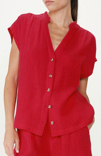 Grace & Mila Wesra Fuchsia Pink V-Neck Blouse
