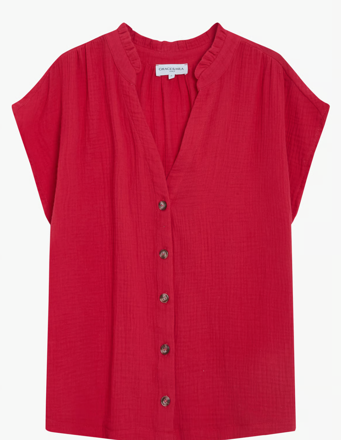 Grace & Mila Wesra Fuchsia Pink V-Neck Blouse