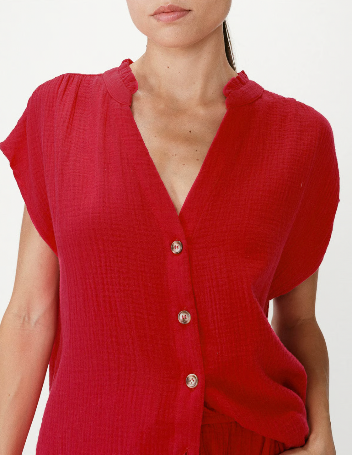 Grace & Mila Wesra Fuchsia Pink V-Neck Blouse