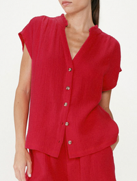 Grace & Mila Wesra Fuchsia Pink V-Neck Blouse