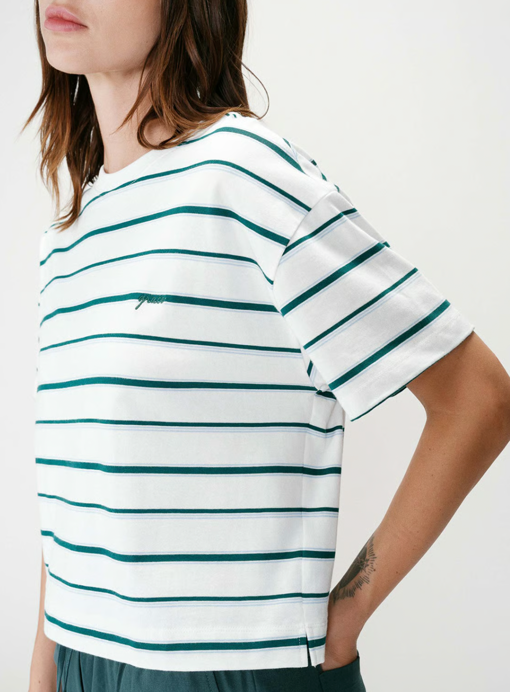 Grace & Mila Welson Green Striped T-Shirt