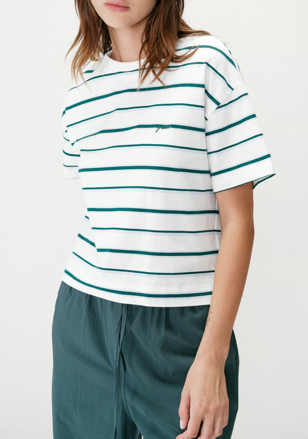 Grace & Mila Welson Green Striped T-Shirt