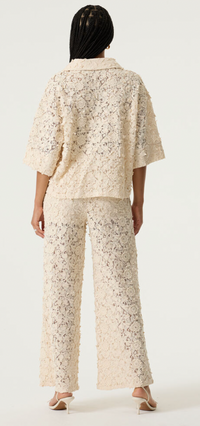 Garcia Cream Lace Embroidered V-Neck Oversized Blouse , Q260036