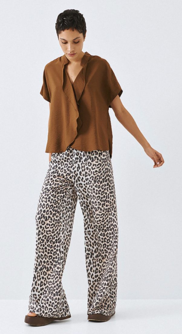 Access Fashion Leopard Print Elasticated Waistband Wide Leg Trousers, 63-5026