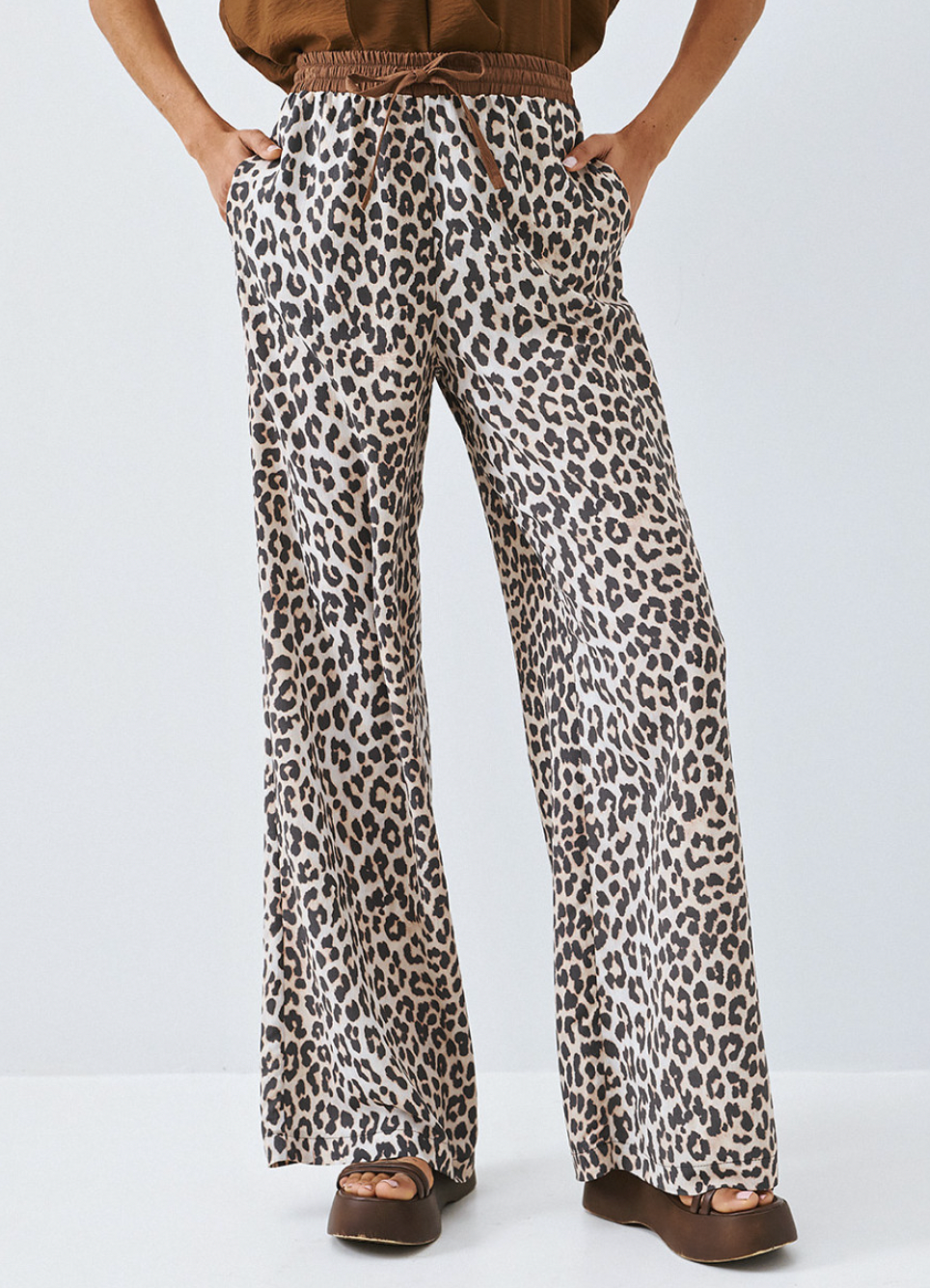 Access Fashion Leopard Print Elasticated Waistband Wide Leg Trousers, 63-5026