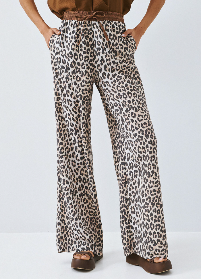 Access Fashion Leopard Print Elasticated Waistband Wide Leg Trousers, 63-5026